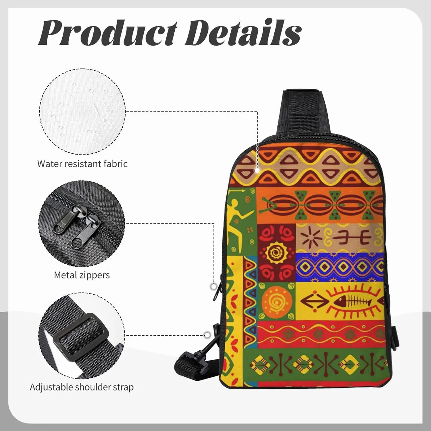 African National Patterns Dual Pocket Chest Bag - Versatile Purse, Sling Purse - Ideal for Concerts, Sports, Travelling, & More