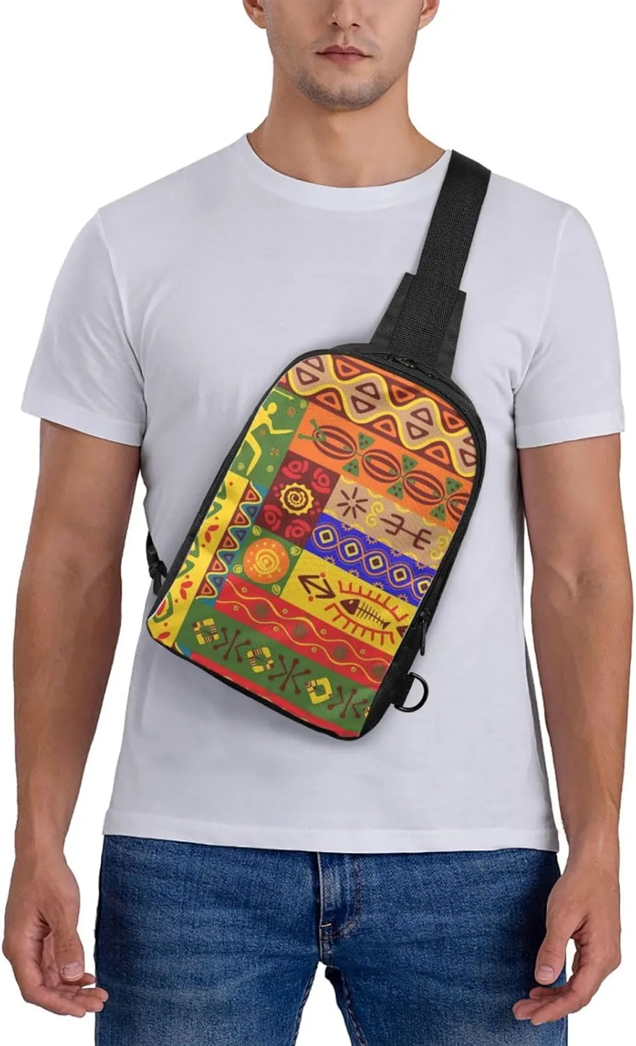 African National Patterns Dual Pocket Chest Bag - Versatile Purse, Sling Purse - Ideal for Concerts, Sports, Travelling, & More