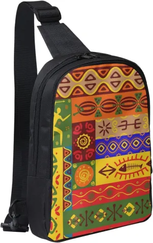 African National Patterns Dual Pocket Chest Bag - Versatile Purse, Sling Purse - Ideal for Concerts, Sports, Travelling, & More
