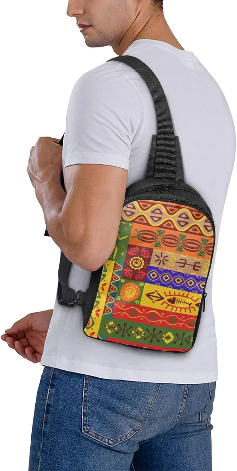 African National Patterns Dual Pocket Chest Bag - Versatile Purse, Sling Purse - Ideal for Concerts, Sports, Travelling, & More