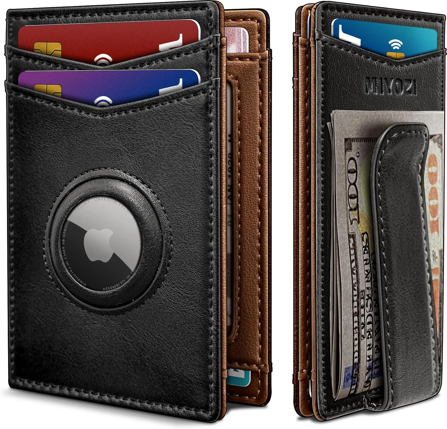 Airtag Wallet for Men- With Money Clip Gift Boxed, Magnetic Closure Slim Genuine Leather Front Pocket Wallet, 3.9"x 2.7", RFID Blocking