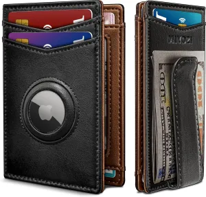 Airtag Wallet for Men- With Money Clip Gift Boxed, Magnetic Closure Slim Genuine Leather Front Pocket Wallet, 3.9"x 2.7", RFID Blocking