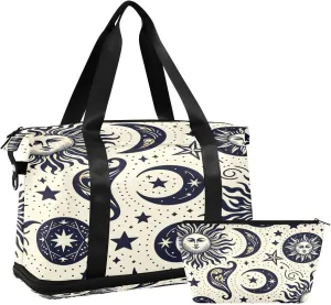 ALAZA Bohemia Sun Moon Stars Travel Duffel Bag for Women Men Sports Gym Bag with Shoe Compartment Tote Weekender Overnight Bag with Wet Pocket for Travel, Gym,Yoga,Swimming