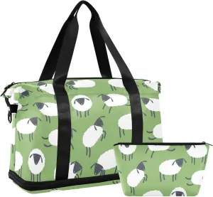 ALAZA Cartoon Print Of Sheeps Jump Travel Duffel Bag for Women Men Sports Gym Bag with Shoe Compartment Tote Weekender Overnight Bag with Wet Pocket for Travel, Gym,Yoga,Swimming