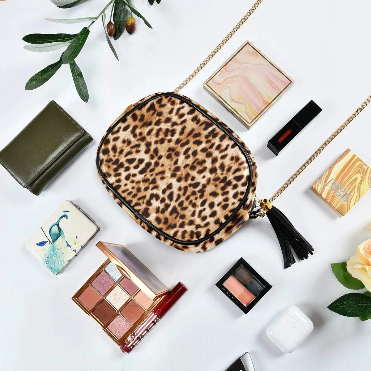 ALAZA PU Leather Small Crossbody Bag Purse Wallet Leopard Print Animal Cell Phone Bags with Adjustable Chain Strap & Multi Pocket