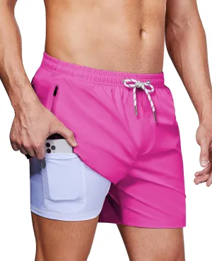 Alimens & Gentle Mens Swim Trunks 5" with Compression Linner Swim Shorts with Zipper Pocket Quick Dry Board Shorts for Men