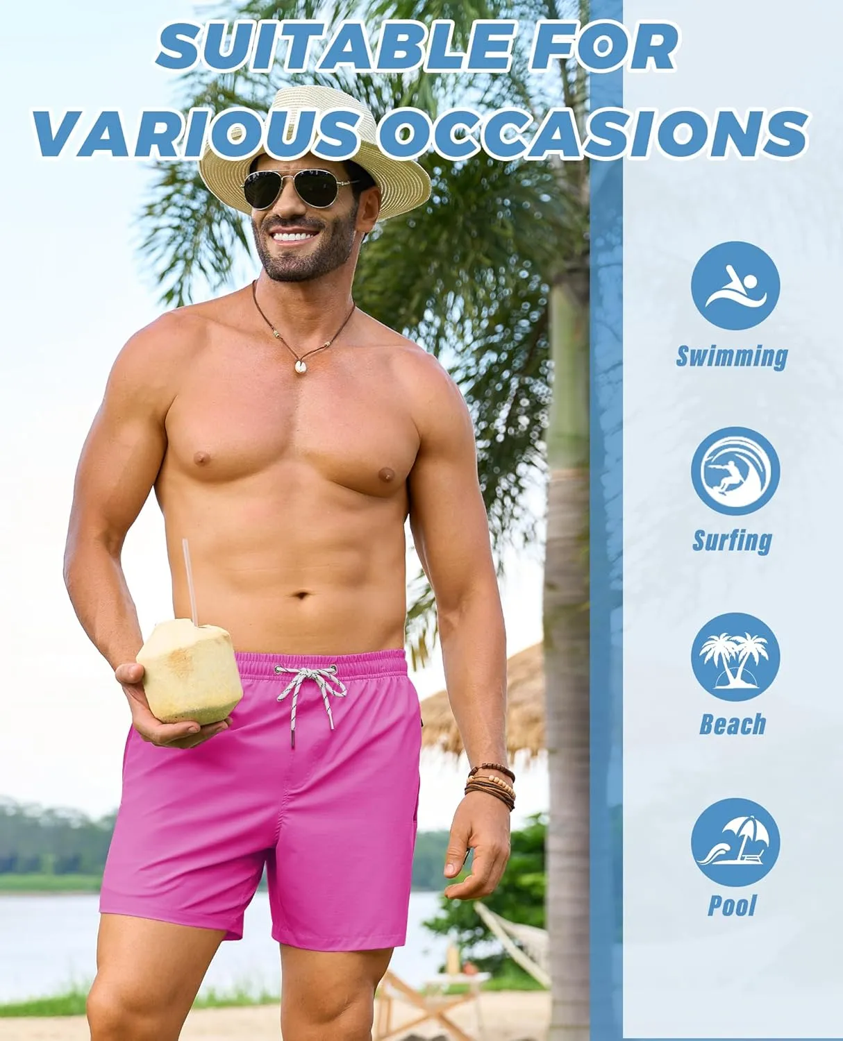 Alimens & Gentle Mens Swim Trunks 5" with Compression Linner Swim Shorts with Zipper Pocket Quick Dry Board Shorts for Men