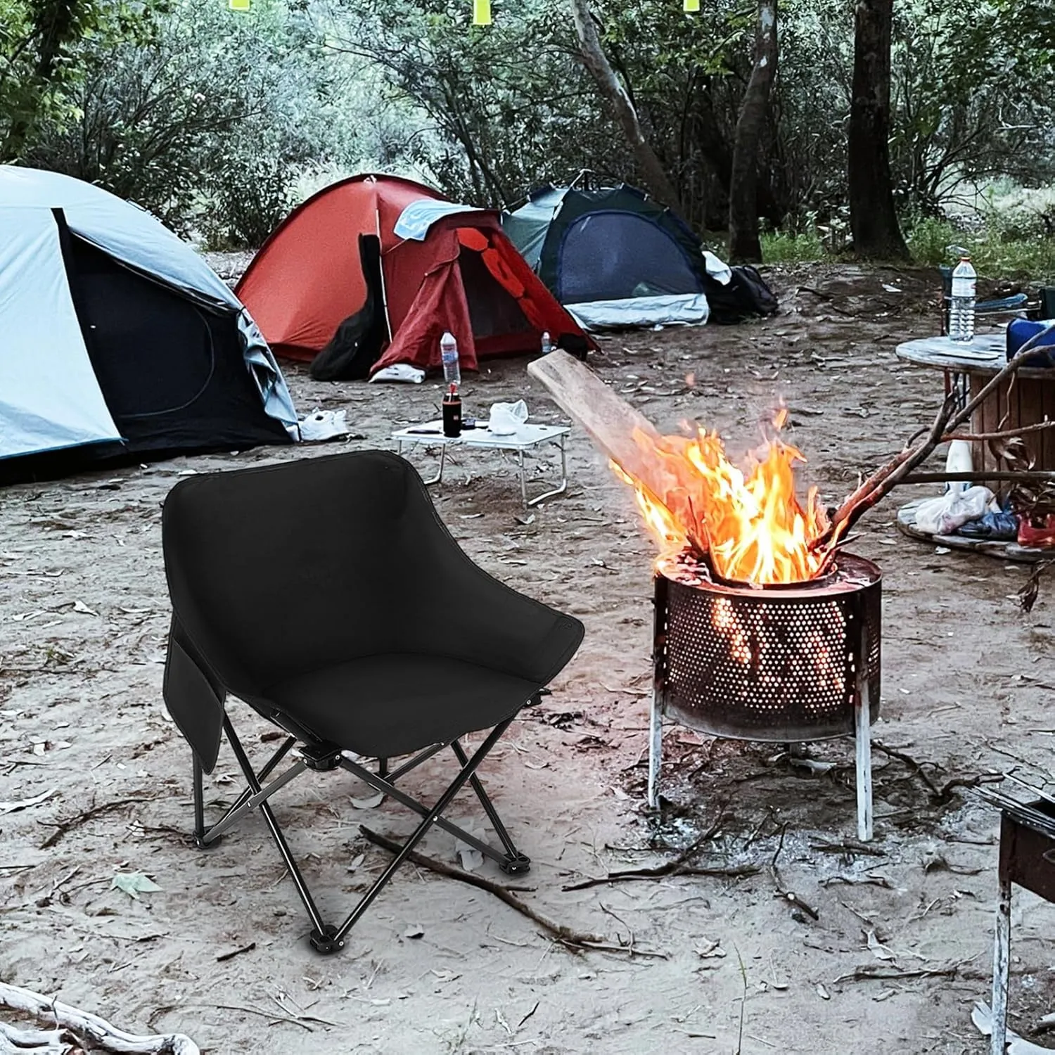 Alipis Outdoor Foldable Chair Sturdy Portable Beach Chair Side Pocket Multi-Functional for Camping Hiking Fishing and Picnics Oxford Support for Outdoor Activities