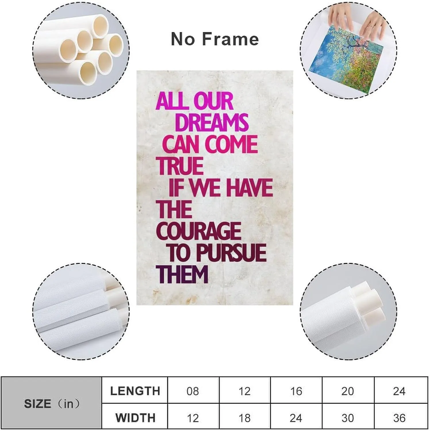All Our Dreams Can Come True If We Have The Courage To Pursue Them, Canvas Wall Art Posters For Room Aesthetics And Decor Canvas Painting Wall Art Poster for Bedroom Living Room Decor 20x30inch(50x75c
