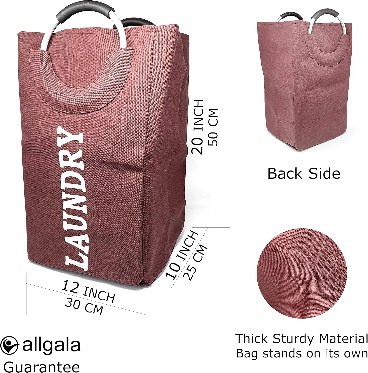 Allgala Canvas Like Laundry Bag with Aluminium Handle-Burgundy-LB80505