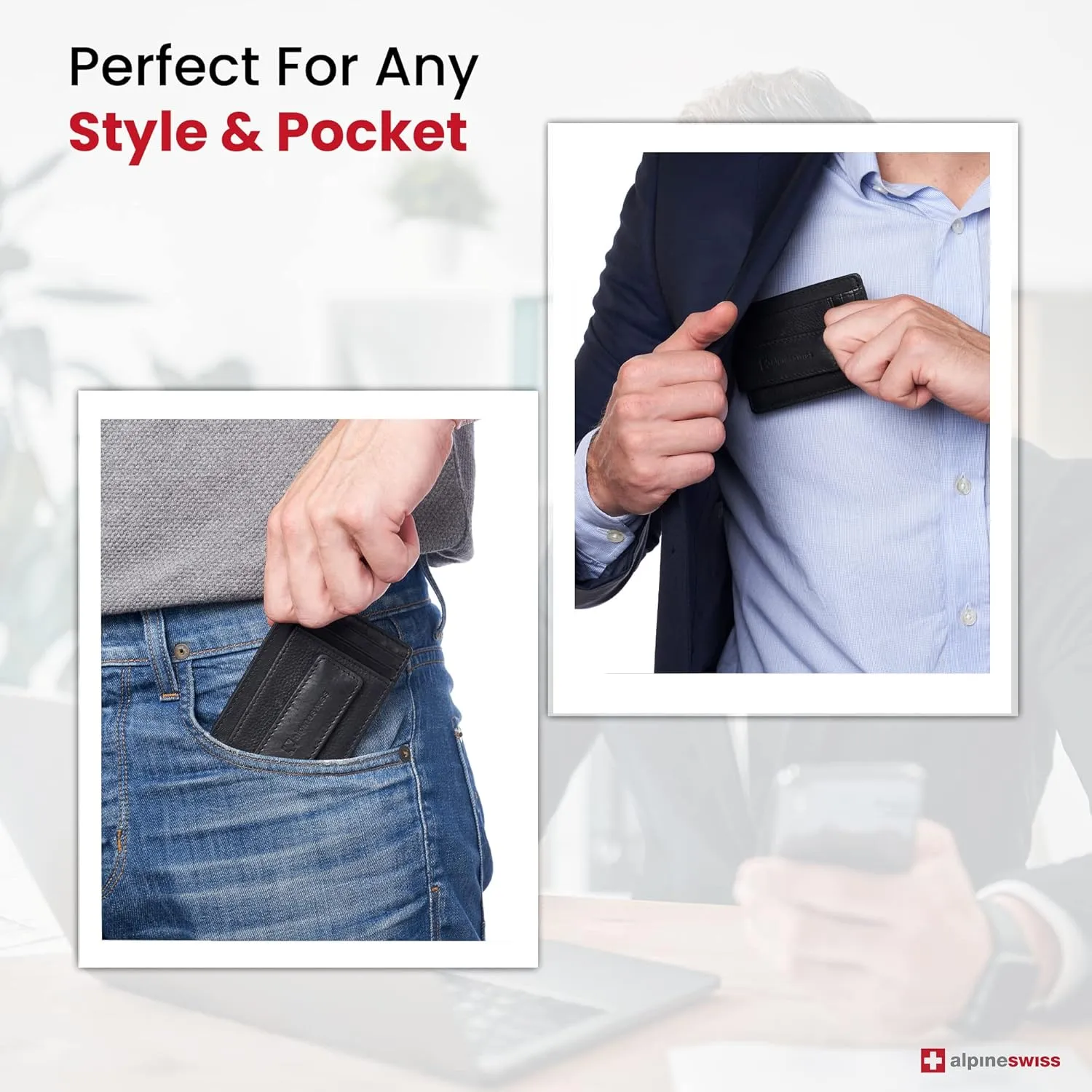 Alpine Swiss Harper Mens RFID Slim Money Clip Front Pocket Wallet Minimalist Leather ID Card Holder