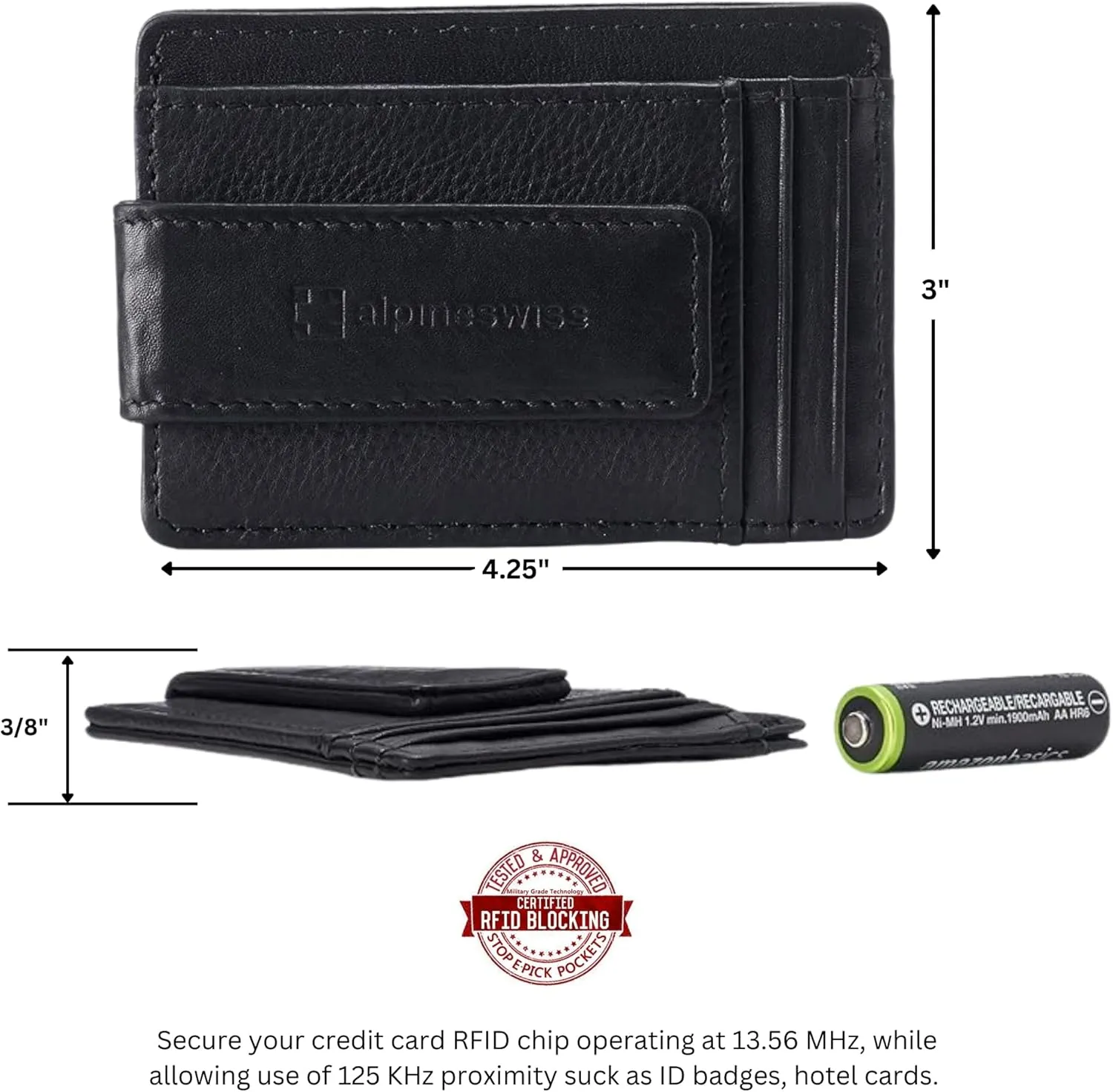 Alpine Swiss Harper Mens RFID Slim Money Clip Front Pocket Wallet Minimalist Leather ID Card Holder