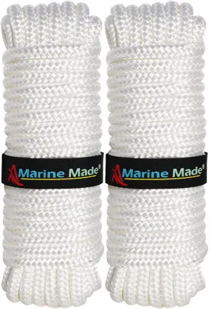 Amarine Made 2 Pack of 3/4 Inch 30 Feet Double Braid Nylon Dockline Mooring Rope Double Braided Dock Line,Working Load Limit:1900LBS,Breaking Strength:9500LBS (White)