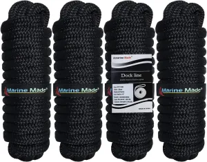 Amarine Made Dock Line Double Braided Nylon Dock Lines 3300 lbs Breaking Strength (L: 15 ft. D:3/8 inch Eyelet: 10 inch) 4 Pack Marine Mooring Rope Boat Dock Lines with Loop Working Load Limit:660 lbs
