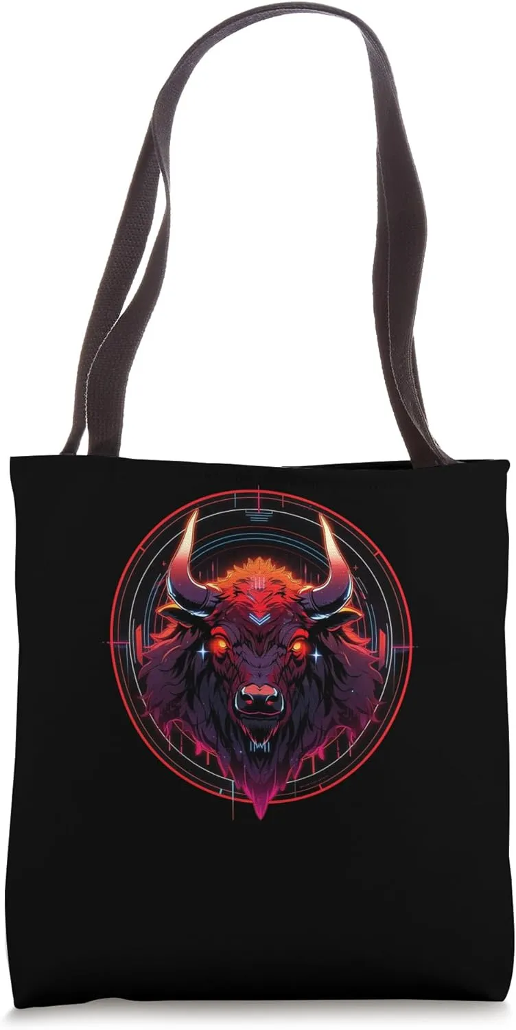 American Bison Rampaging Across Plains Anime Buffalo Roam Tote Bag