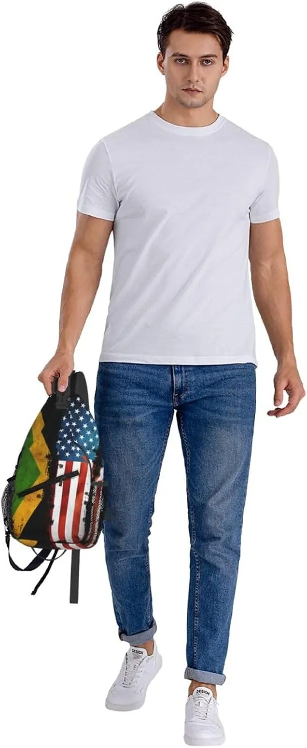 American Flag And Jamaican Flag Cross Chest Bag Crossbody Bags Sling Backpack Gym Shoulder Bags Sports Fanny Pack Adjustable Travel Daypack Diagonally Casual Rucksack