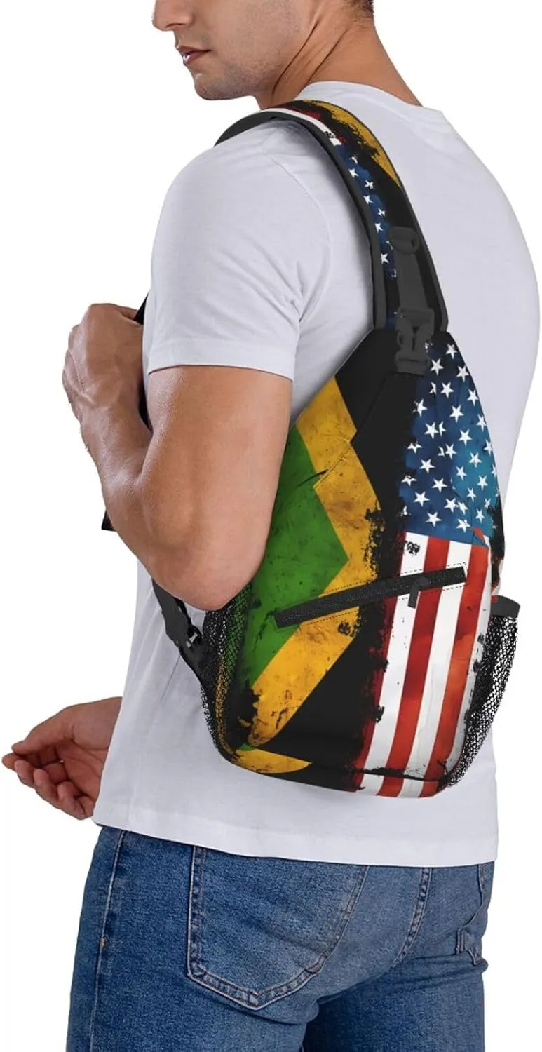 American Flag And Jamaican Flag Cross Chest Bag Crossbody Bags Sling Backpack Gym Shoulder Bags Sports Fanny Pack Adjustable Travel Daypack Diagonally Casual Rucksack