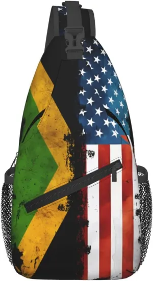 American Flag And Jamaican Flag Cross Chest Bag Crossbody Bags Sling Backpack Gym Shoulder Bags Sports Fanny Pack Adjustable Travel Daypack Diagonally Casual Rucksack