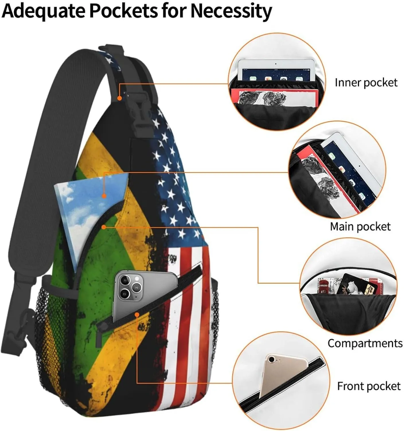 American Flag And Jamaican Flag Cross Chest Bag Crossbody Bags Sling Backpack Gym Shoulder Bags Sports Fanny Pack Adjustable Travel Daypack Diagonally Casual Rucksack