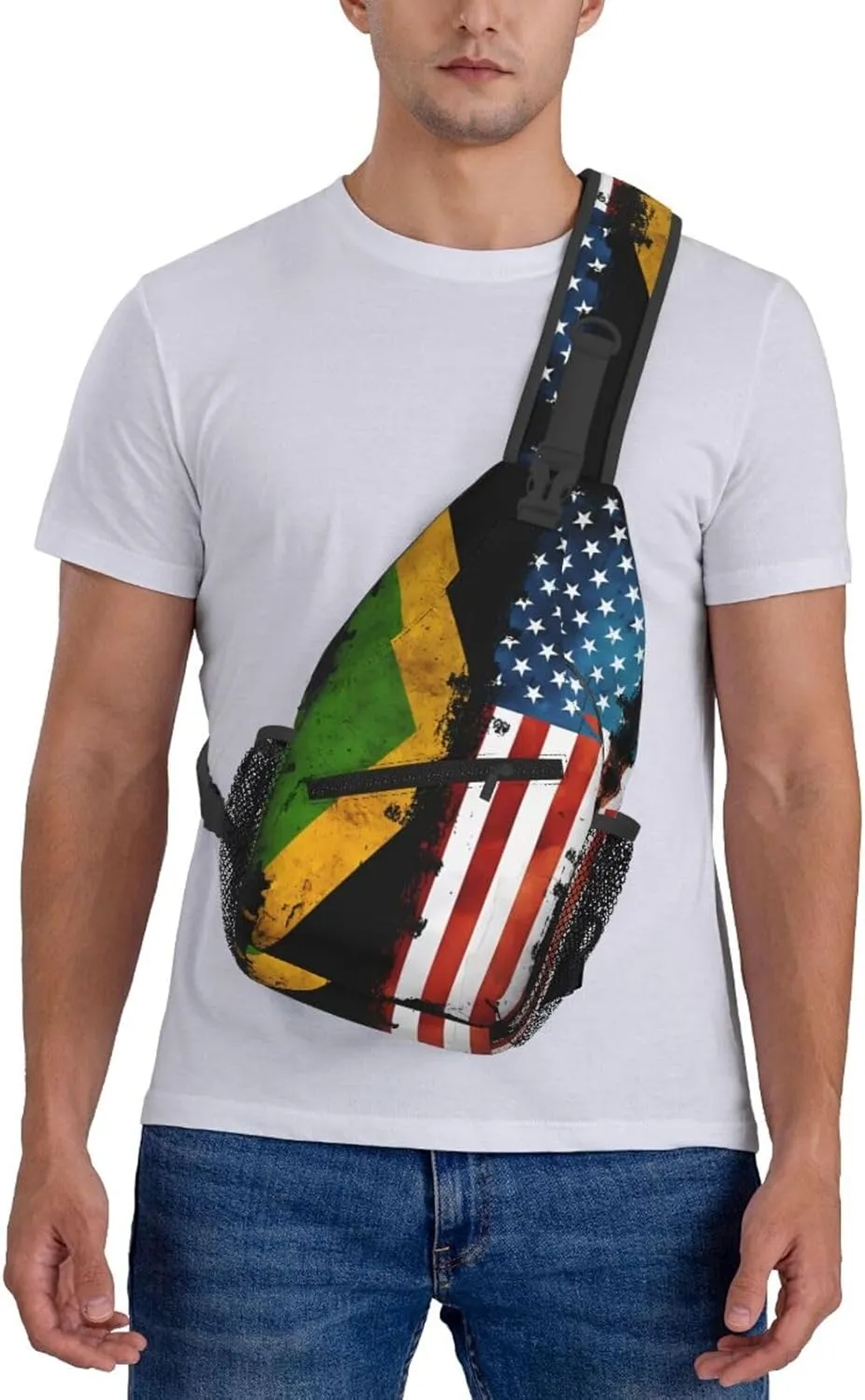 American Flag And Jamaican Flag Cross Chest Bag Crossbody Bags Sling Backpack Gym Shoulder Bags Sports Fanny Pack Adjustable Travel Daypack Diagonally Casual Rucksack