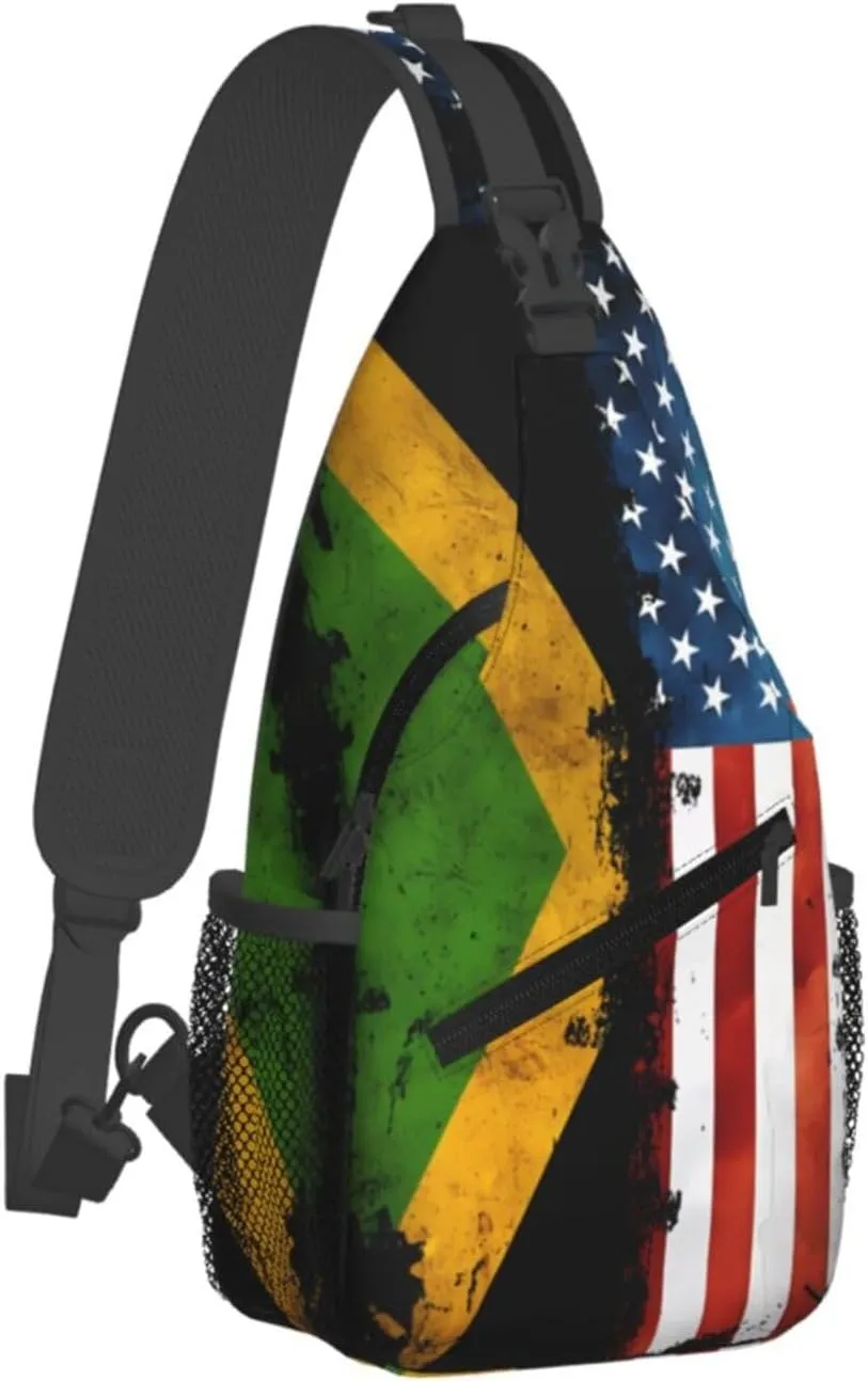 American Flag And Jamaican Flag Cross Chest Bag Crossbody Bags Sling Backpack Gym Shoulder Bags Sports Fanny Pack Adjustable Travel Daypack Diagonally Casual Rucksack