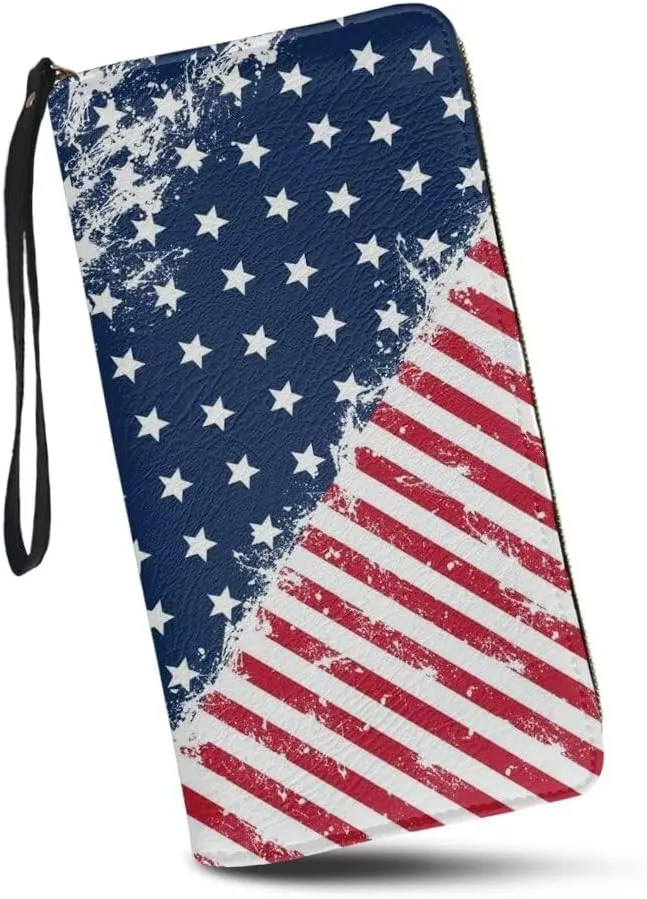 American Flag Wallet RFID Blocking PU Leather Multi Credit Card Large Capacity Zip Around Clutch Travel Purse Wristlet