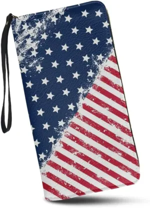 American Flag Wallet RFID Blocking PU Leather Multi Credit Card Large Capacity Zip Around Clutch Travel Purse Wristlet