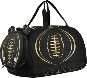 American Football Gold Sports Duffle Bag for Girls Boys, Gym Bag with Shoe Compartment, Kids Travel Overnight Weekender Shoulder Bag