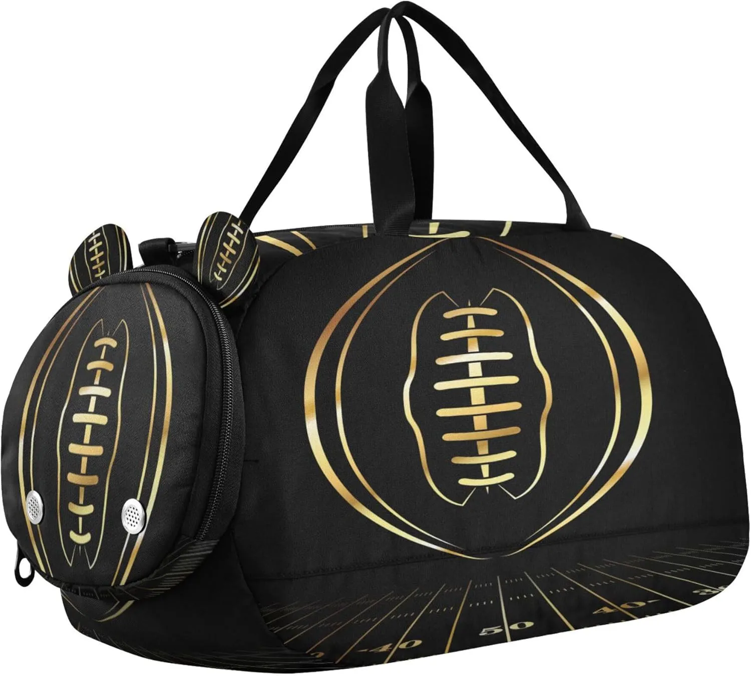 American Football Gold Sports Duffle Bag for Girls Boys, Gym Bag with Shoe Compartment, Kids Travel Overnight Weekender Shoulder Bag