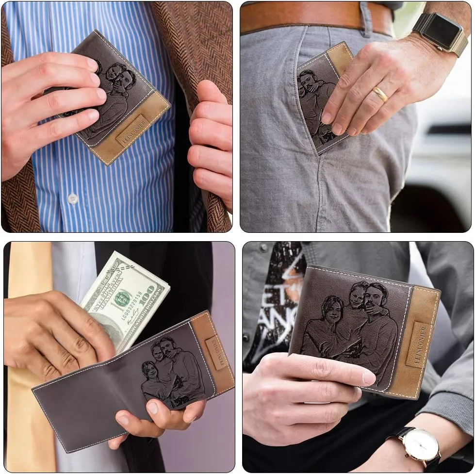 Amlion Personalized Custom Wallets, Engraved Leather Photo Wallet for Men Dad Husband
