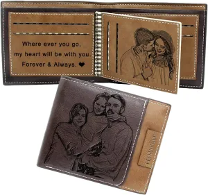 Amlion Personalized Custom Wallets, Engraved Leather Photo Wallet for Men Dad Husband
