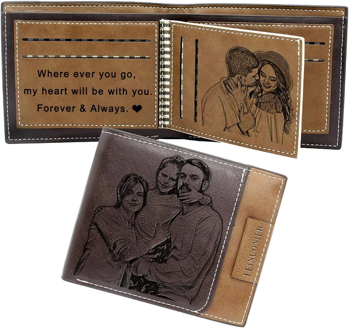 Amlion Personalized Custom Wallets, Engraved Leather Photo Wallet for Men Dad Husband