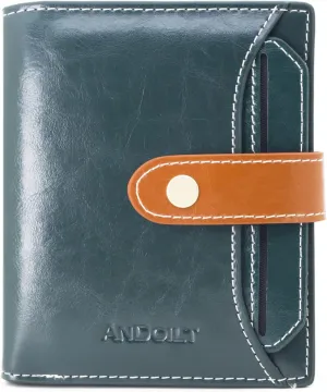 ANDOILT Wallets for Women Genuine Leather Small Bifold Wallet RFID Blocking Card Case Purse with ID Window Coin Pocket