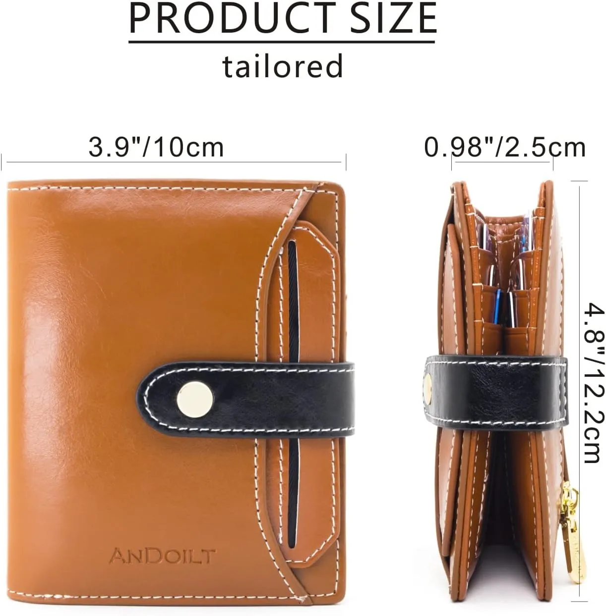 ANDOILT Wallets for Women Genuine Leather Small Bifold Wallet RFID Blocking Card Case Purse with ID Window Coin Pocket
