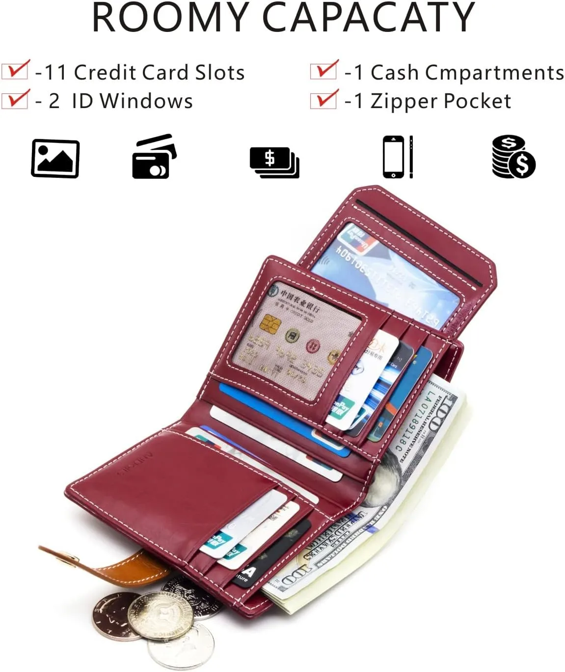 ANDOILT Wallets for Women Genuine Leather Small Bifold Wallet RFID Blocking Card Case Purse with ID Window Coin Pocket