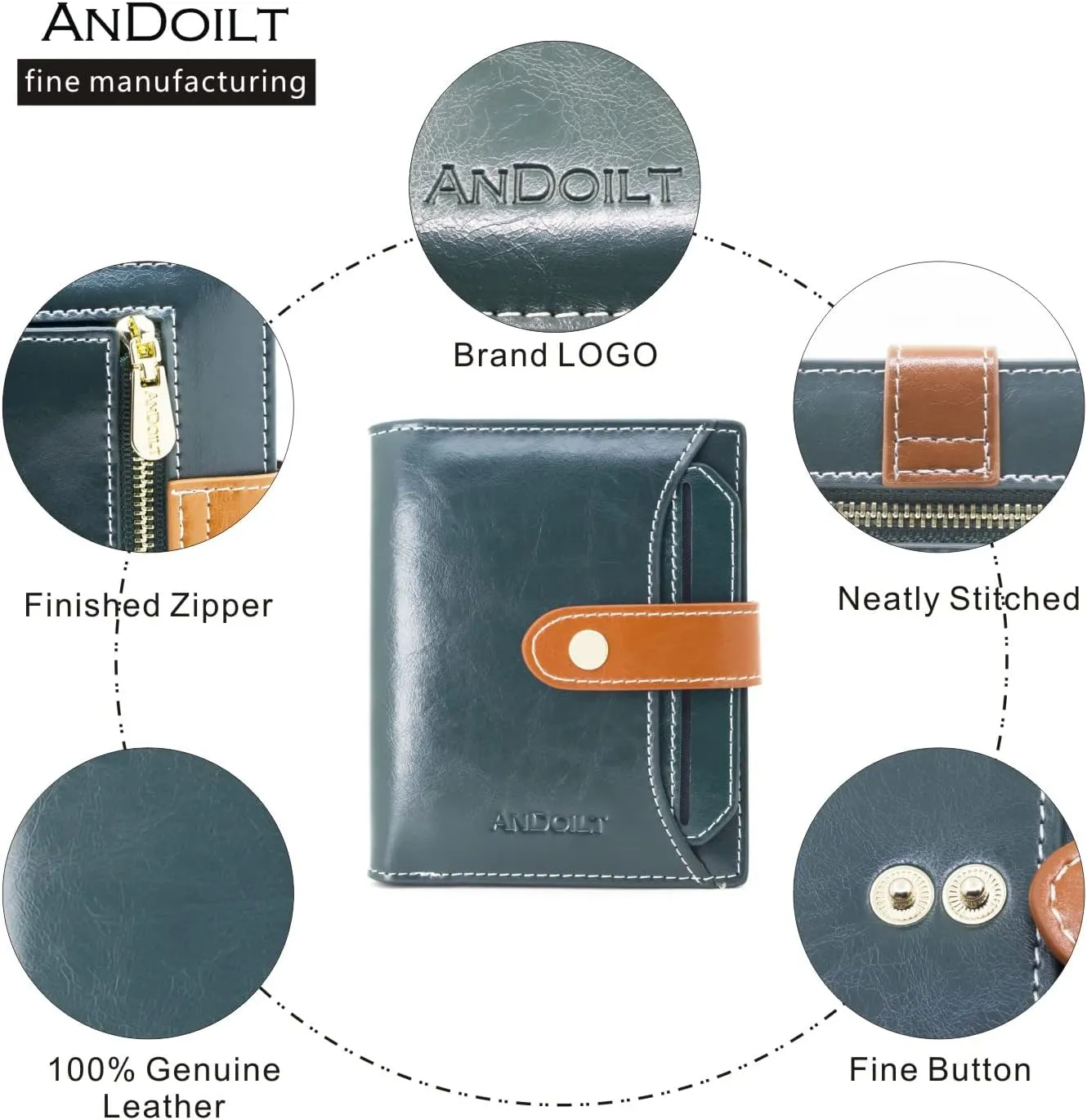 ANDOILT Wallets for Women Genuine Leather Small Bifold Wallet RFID Blocking Card Case Purse with ID Window Coin Pocket