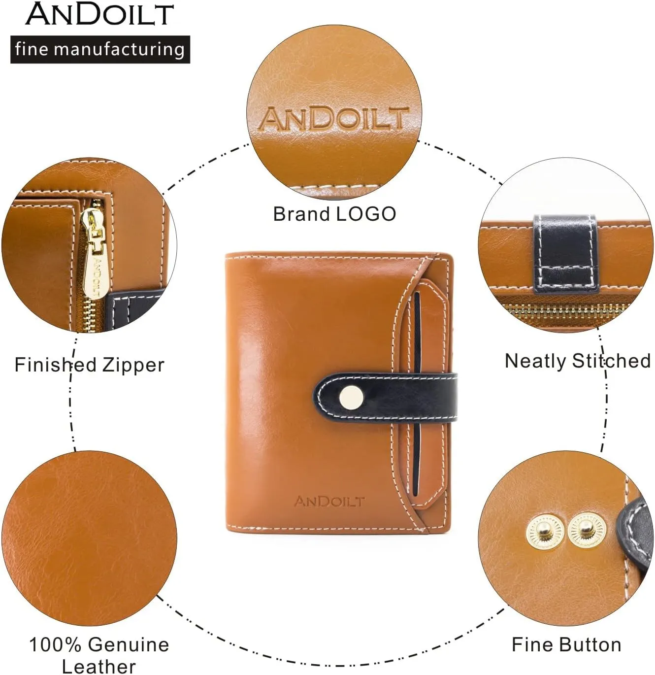 ANDOILT Wallets for Women Genuine Leather Small Bifold Wallet RFID Blocking Card Case Purse with ID Window Coin Pocket
