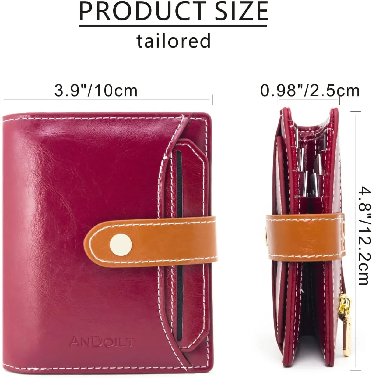 ANDOILT Wallets for Women Genuine Leather Small Bifold Wallet RFID Blocking Card Case Purse with ID Window Coin Pocket