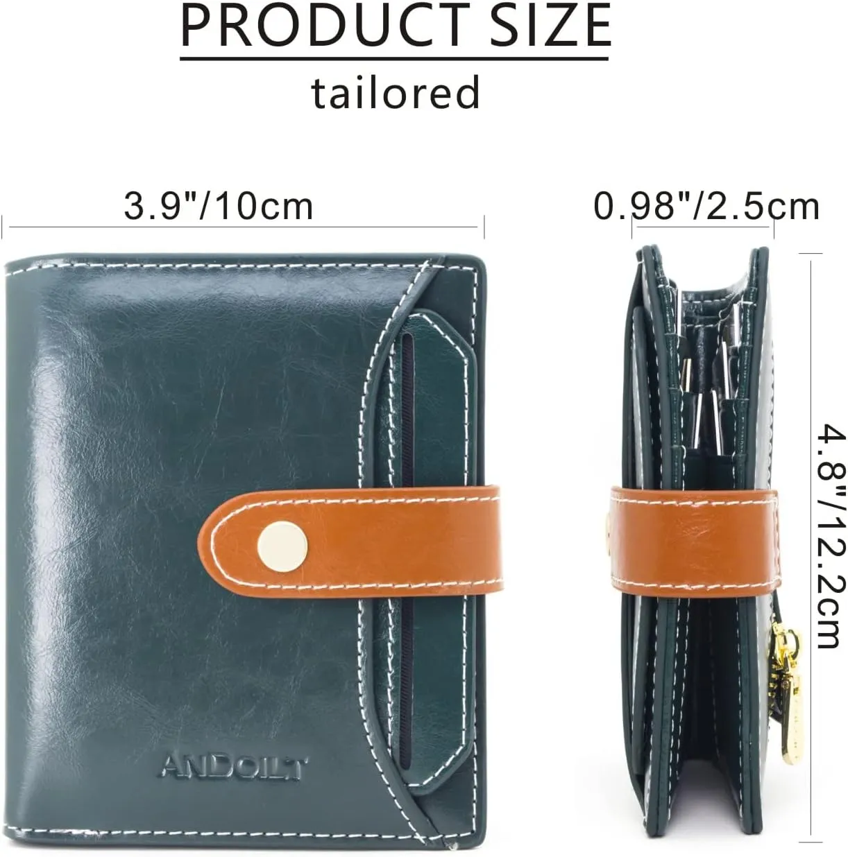 ANDOILT Wallets for Women Genuine Leather Small Bifold Wallet RFID Blocking Card Case Purse with ID Window Coin Pocket