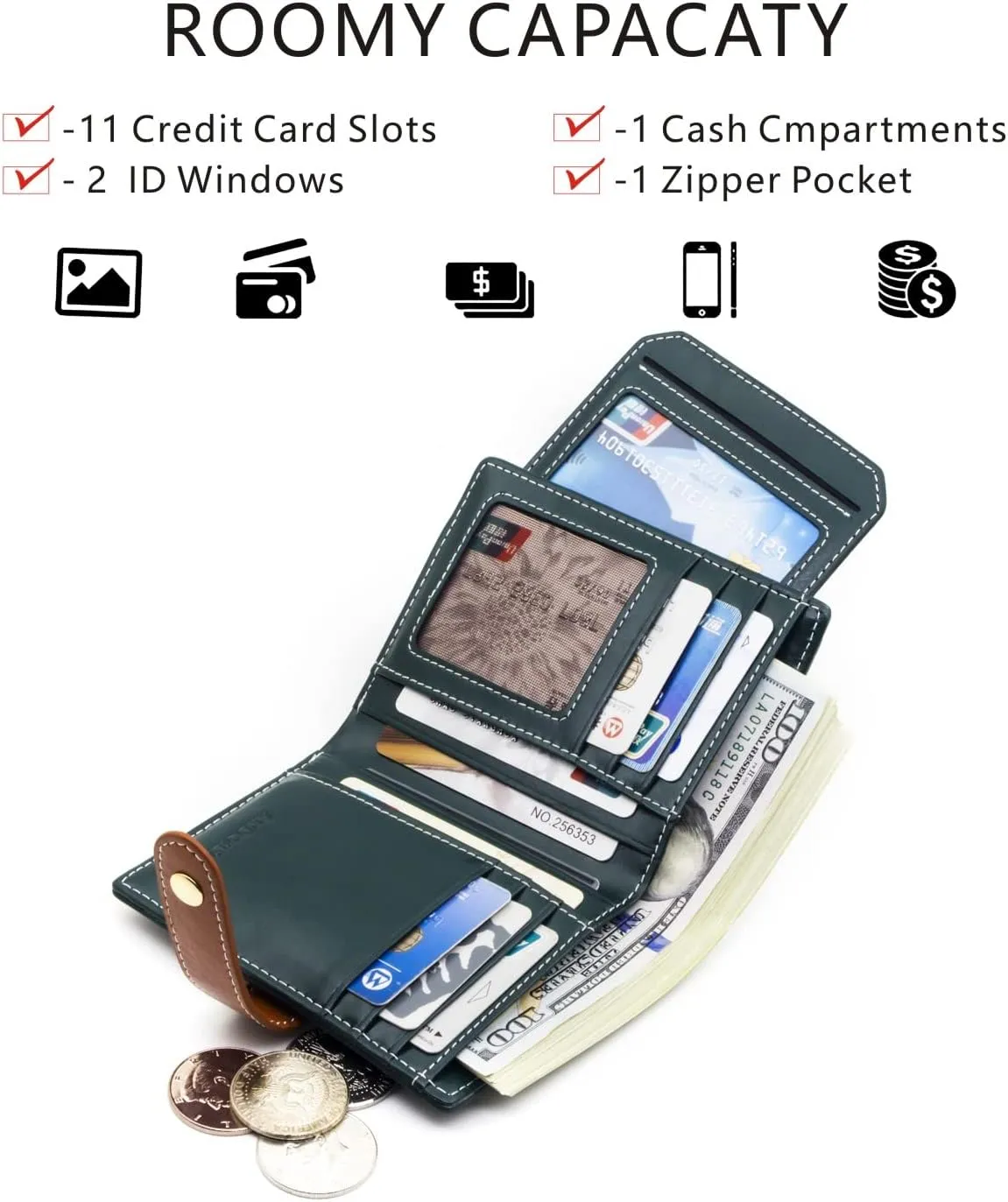 ANDOILT Wallets for Women Genuine Leather Small Bifold Wallet RFID Blocking Card Case Purse with ID Window Coin Pocket