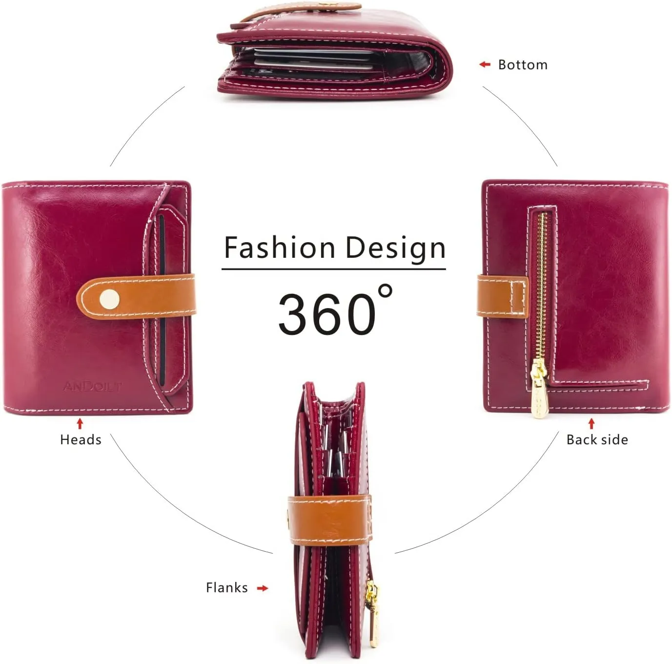 ANDOILT Wallets for Women Genuine Leather Small Bifold Wallet RFID Blocking Card Case Purse with ID Window Coin Pocket