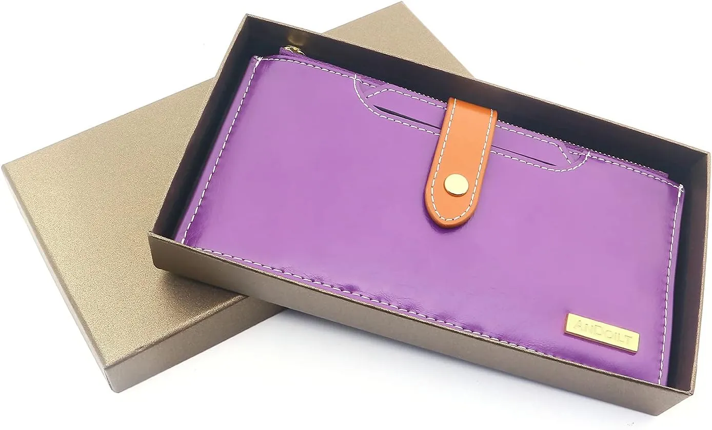 ANDOILT Wallets for Women Genuine Leather Wallet RFID Blocking Bifold Multi Card Case Purse with Zipper Pocket Handbag