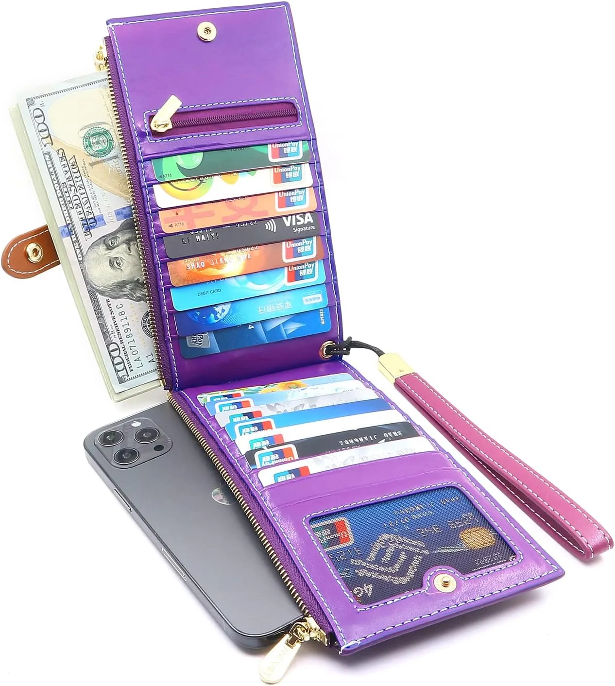 ANDOILT Wallets for Women Genuine Leather Wallet RFID Blocking Bifold Multi Card Case Purse with Zipper Pocket Handbag
