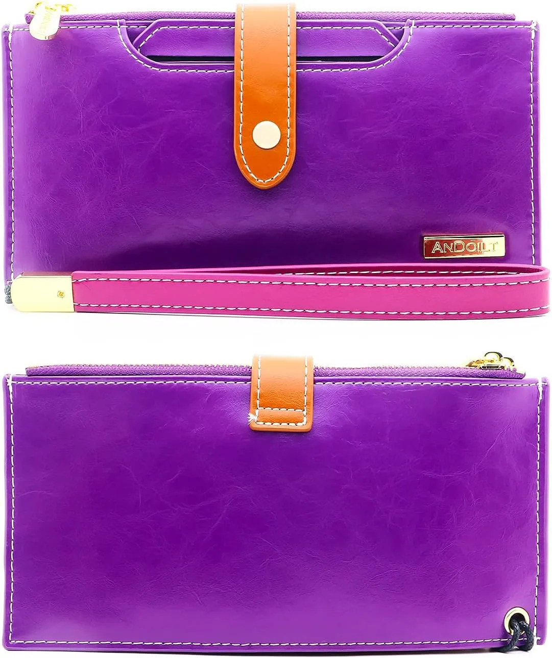 ANDOILT Wallets for Women Genuine Leather Wallet RFID Blocking Bifold Multi Card Case Purse with Zipper Pocket Handbag