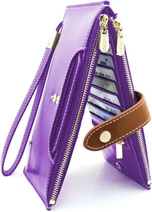 ANDOILT Wallets for Women Genuine Leather Wallet RFID Blocking Bifold Multi Card Case Purse with Zipper Pocket Handbag