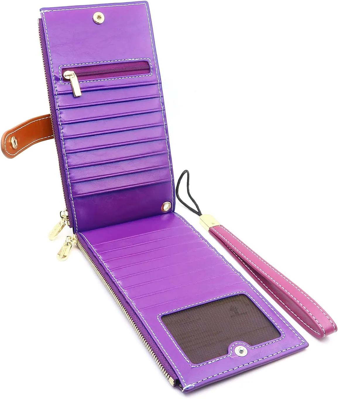 ANDOILT Wallets for Women Genuine Leather Wallet RFID Blocking Bifold Multi Card Case Purse with Zipper Pocket Handbag