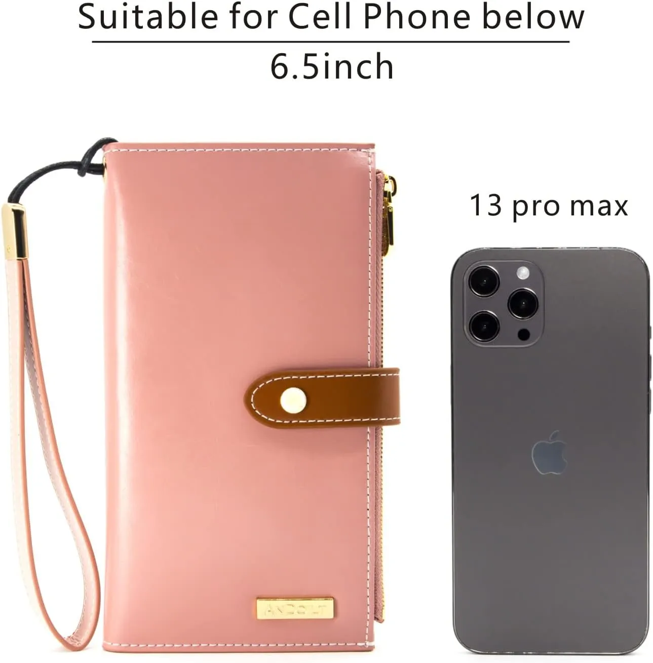 ANDOILT Women's Genuine Leather Wallet RFID Blocking Credit Card Holder Zipper Purse Cell Phone Handbag