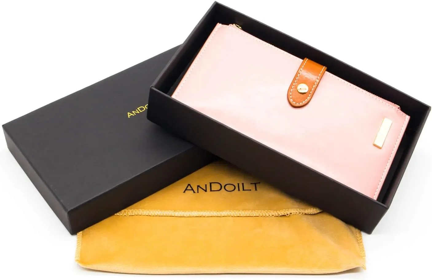 ANDOILT Women's Genuine Leather Wallet RFID Blocking Credit Card Holder Zipper Purse Cell Phone Handbag
