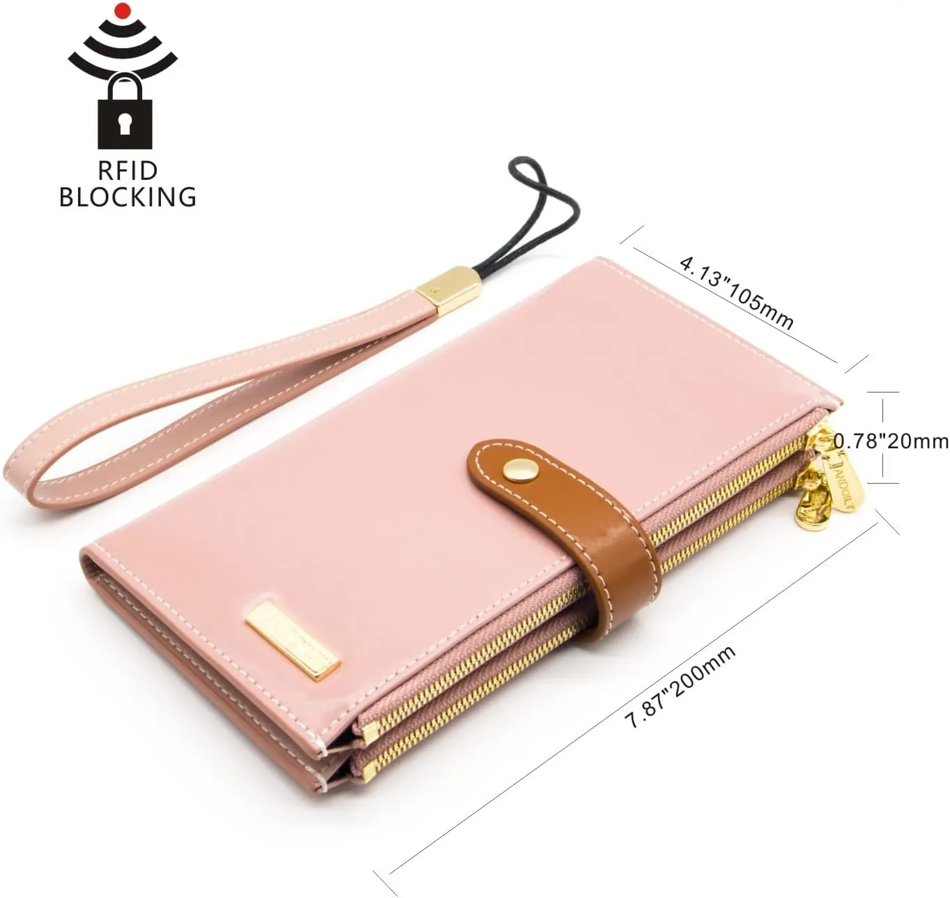 ANDOILT Women's Genuine Leather Wallet RFID Blocking Credit Card Holder Zipper Purse Cell Phone Handbag