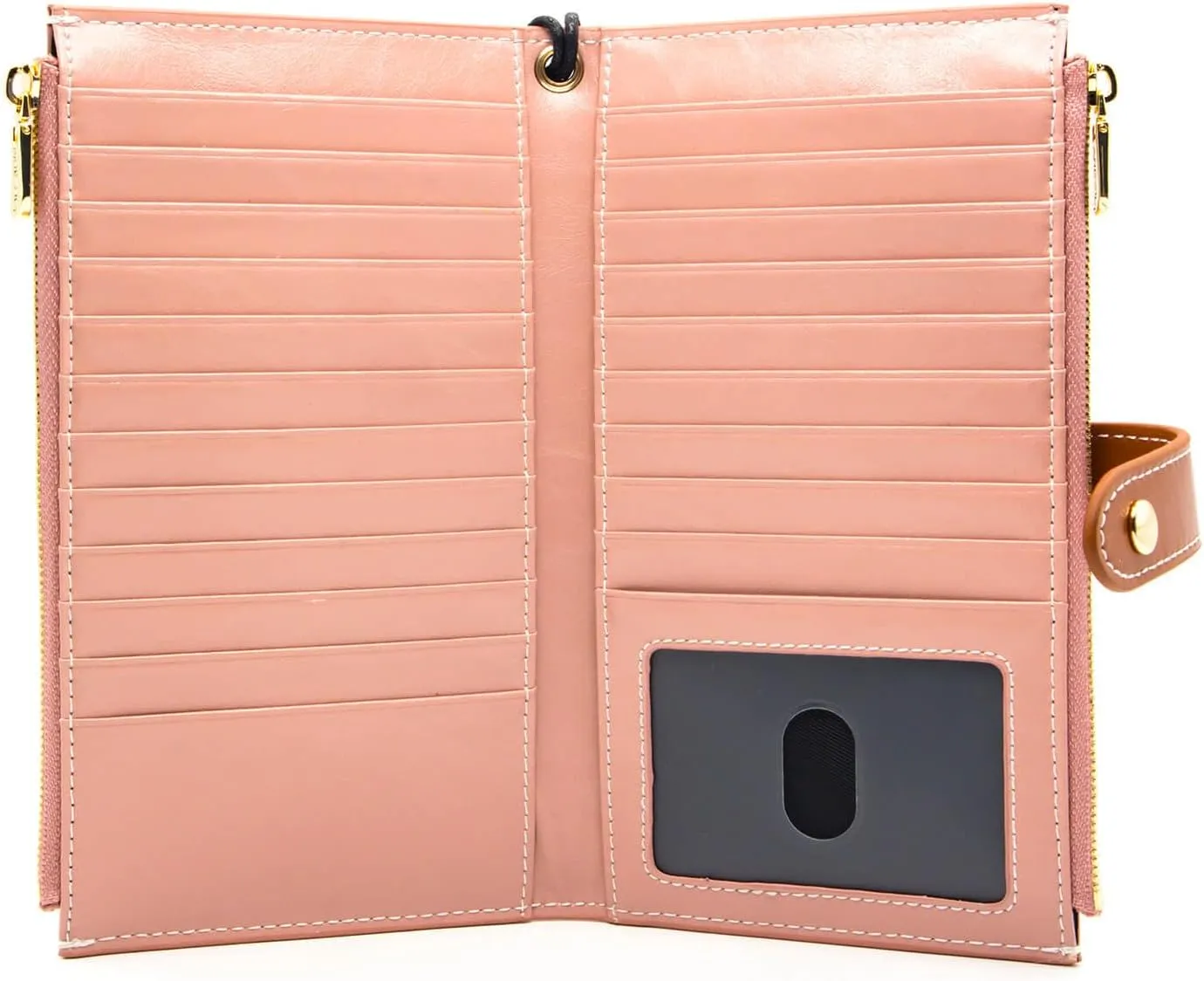 ANDOILT Women's Genuine Leather Wallet RFID Blocking Credit Card Holder Zipper Purse Cell Phone Handbag